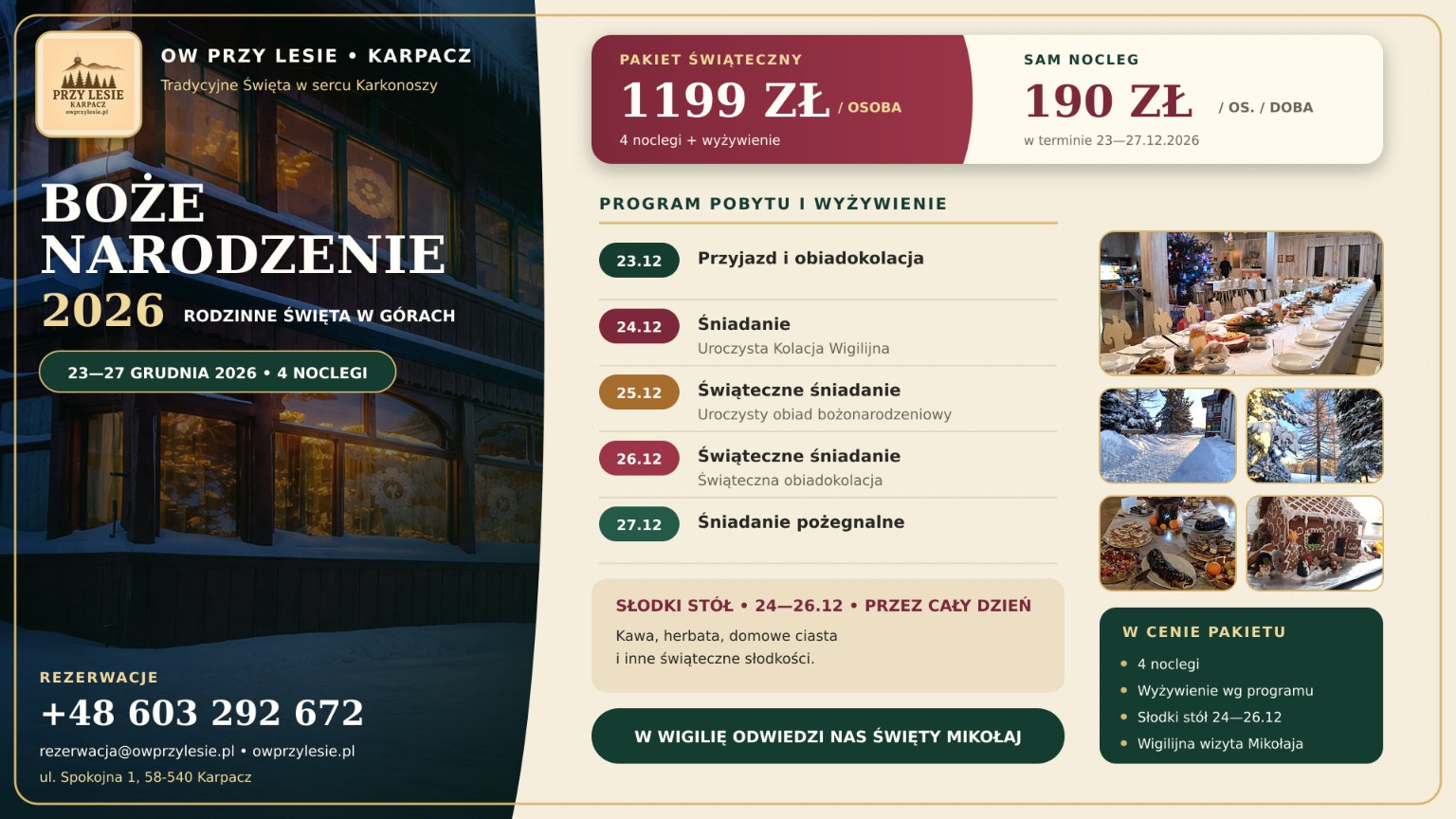 Oferta Boże Narodzenie 2026 OW Przy Lesie Karpacz